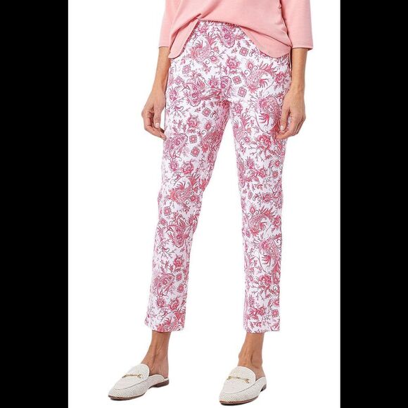 Isaac Mizrahi Live! 24/7 Ankle Length Printed Pants Coral Floral - Petite - Picture 1 of 2